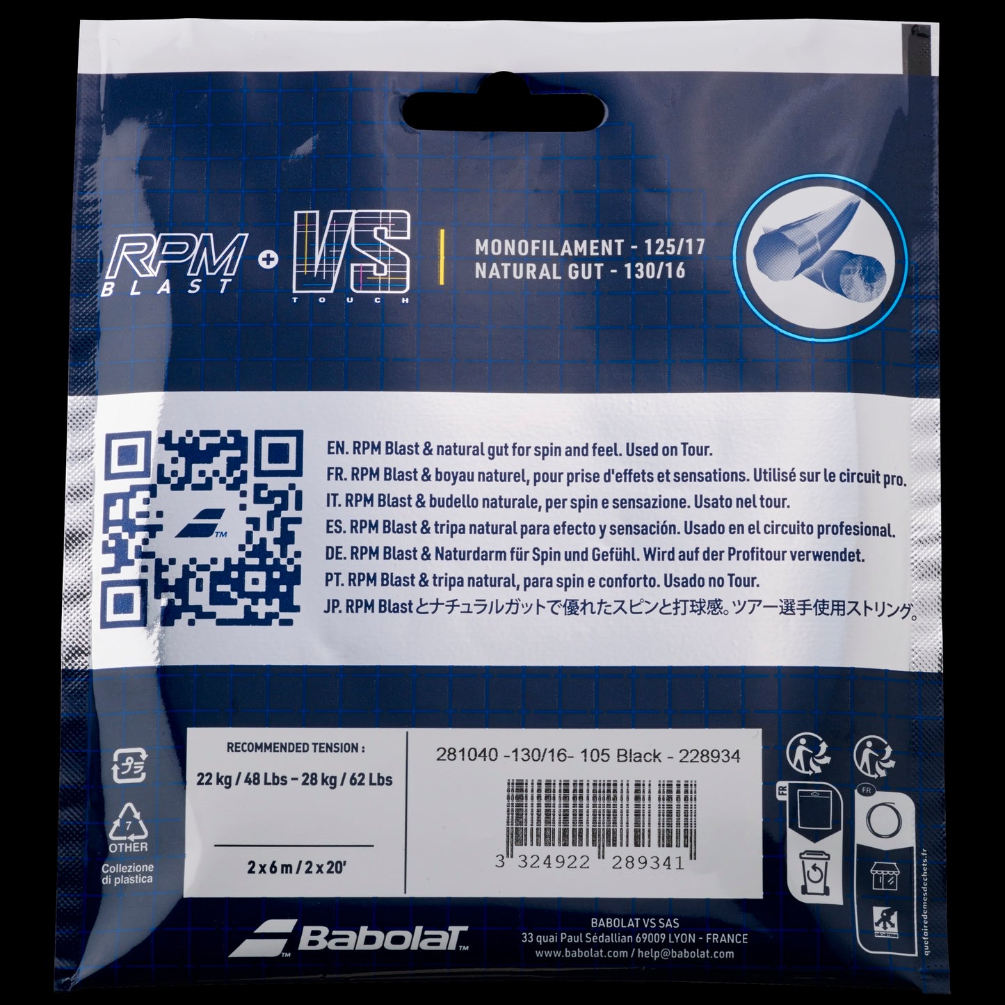 Babolat RPM Blast + VS Touch 150th Hybrid Tennis String