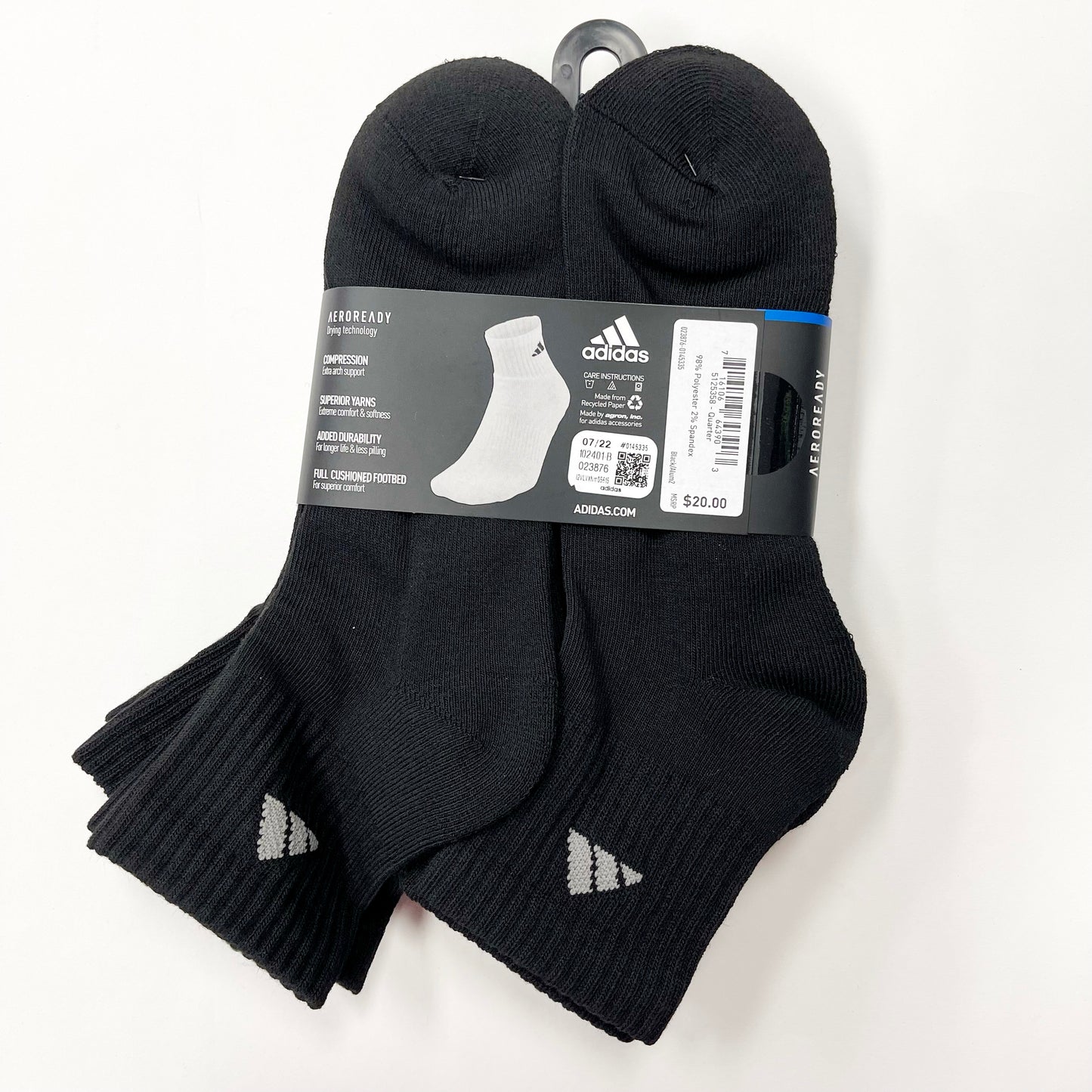 Adidas Men's Cushioned quarter-cut 6 pairs socks