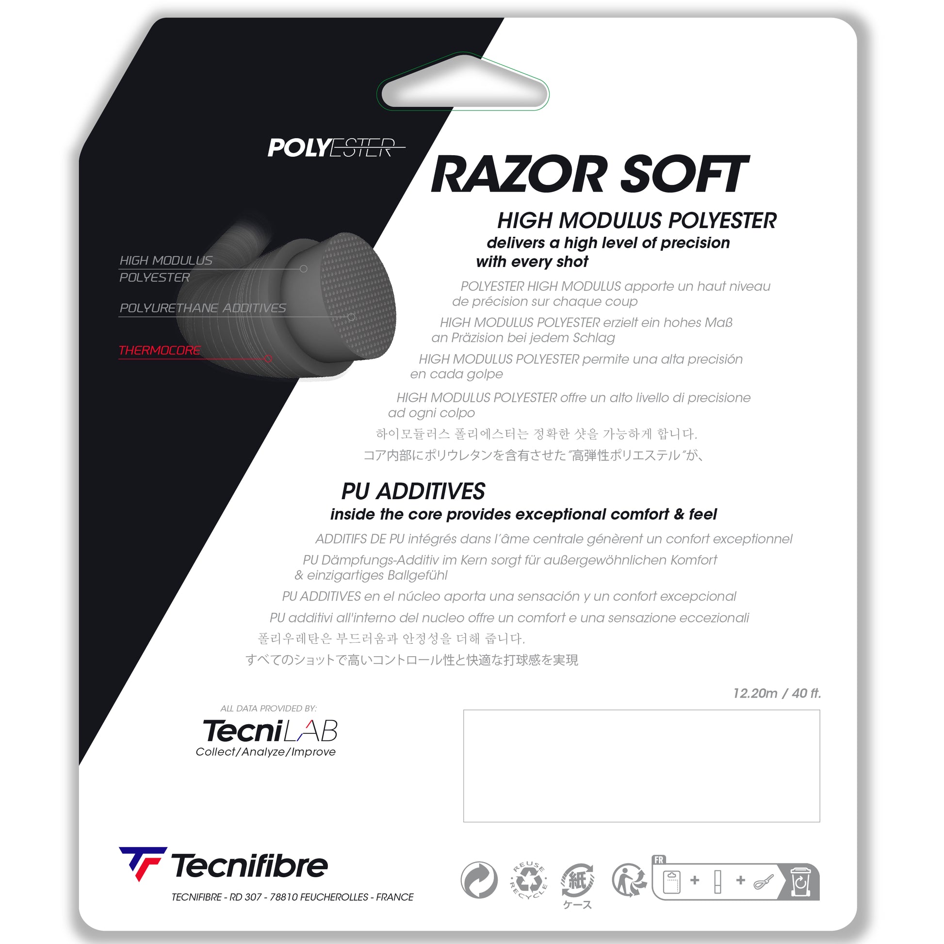 Tecnifibre Bobine Razor Soft Noir 1.30mm 200m - Cordage Tennis Précision Et Confort